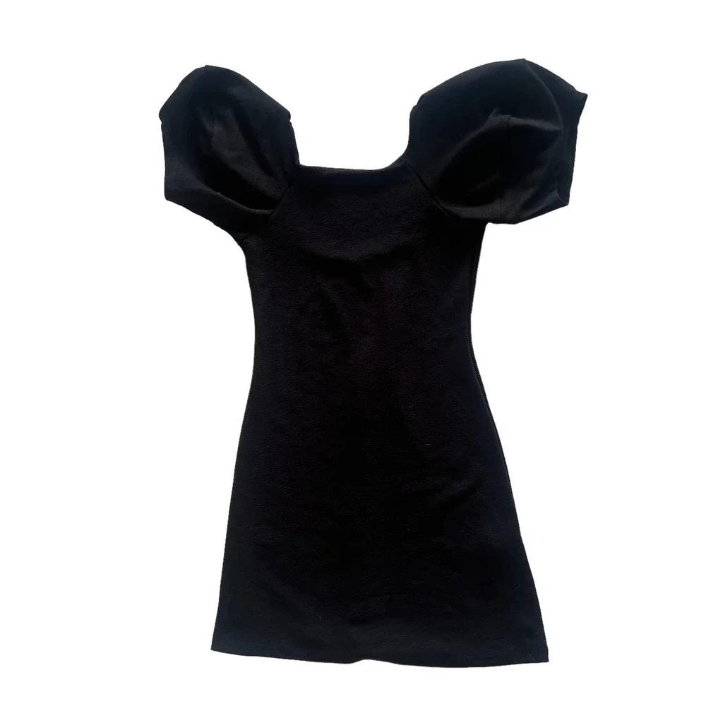 ZARA Balloon Sleeve Black Low Back Mini Dress Size S - Picture 5 of 9
